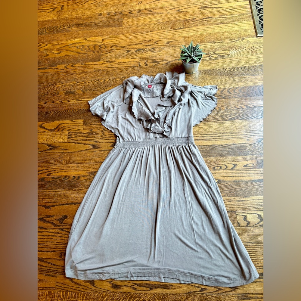 Silky EDC Silver Grey Ruffle Midi Dress.  Size: Medium